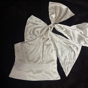 Forever 21 White Satin Strapless Top with Bow Accent